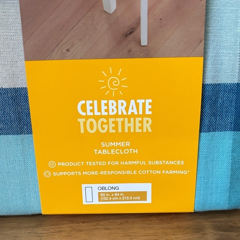 Celebrate Together Blue Gingham Plaid Picnic Table Cloth Fabric 60" by 84" NEW - Picture 6 of 11
